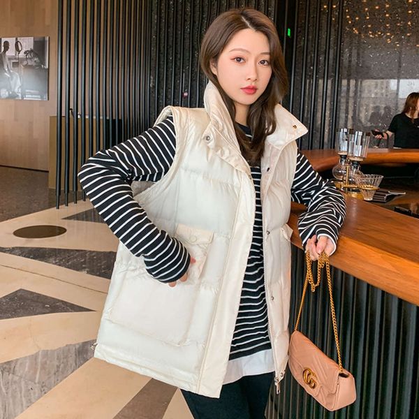 

cotton vest women's winter short small pocket down cotton warm casual, White