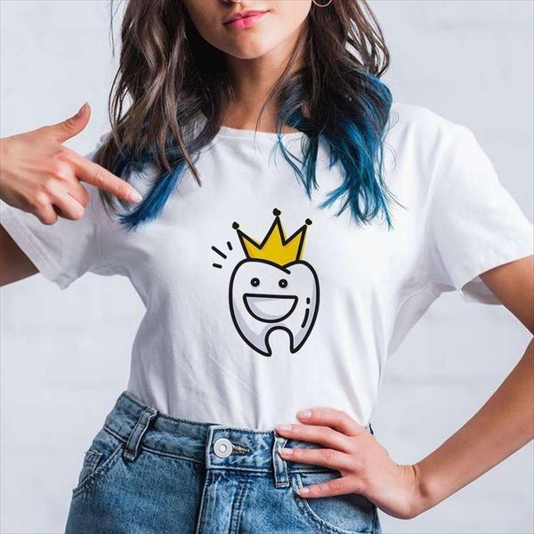 

novelty funny tooth femme summer women t shirts y2k fashion short sleeve casual instagram clothes tracksuit streetwear overall, White
