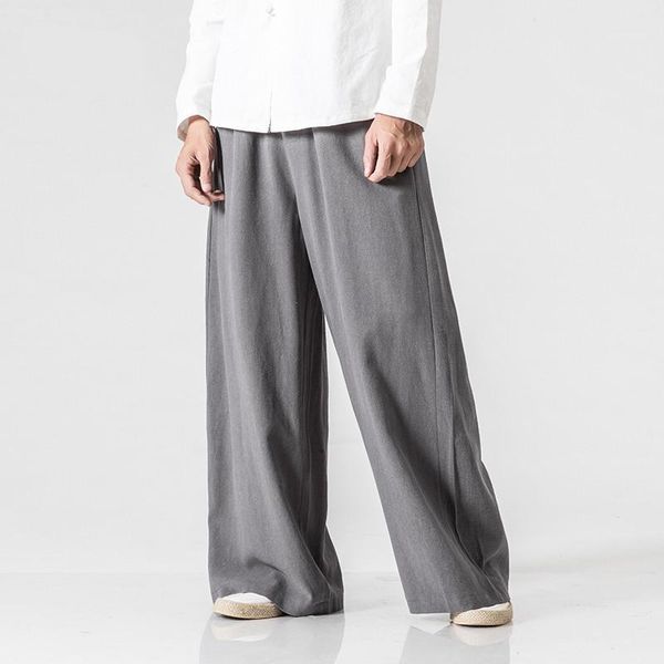 

men's pants chinese style linen men loose flared large size 5xl fashion casual wide-leg yoga skirt thai trousers, Black