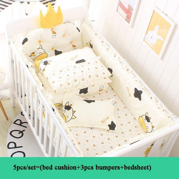 Bettwäsche-Sets 5 teile/satz Geborener Säugling Set Krone Kissen Krippe Baumwolle Kleinkind Baby Bett Nestchen Blatt Mädchen Jungen