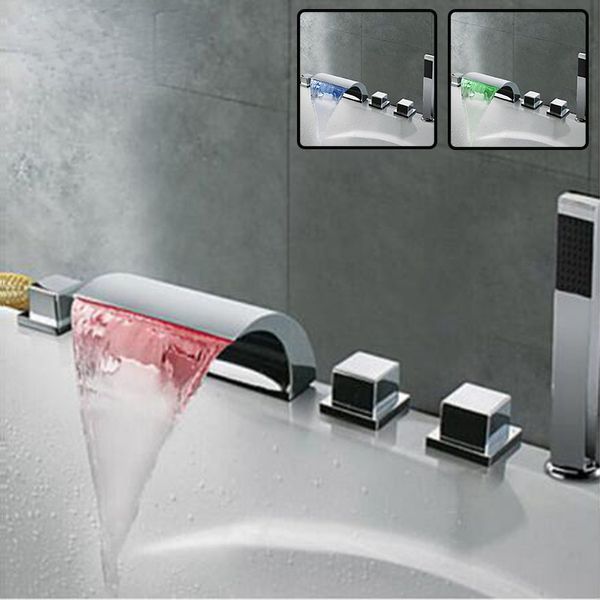 LED-Waterfall-Auslauf 5 PC-Mischbatterien Chrom-Badezimmer-Duschhahn mit ABS-Händeflocken
