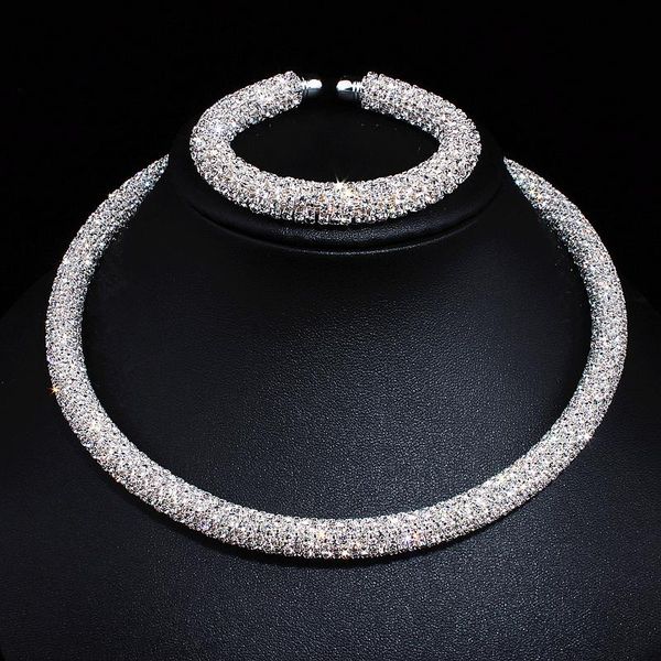 

chokers disign luxury maxi crystal collar necklace gold/silver plated rhinestone torques choker necklaces for women wedding jewelry, Golden;silver