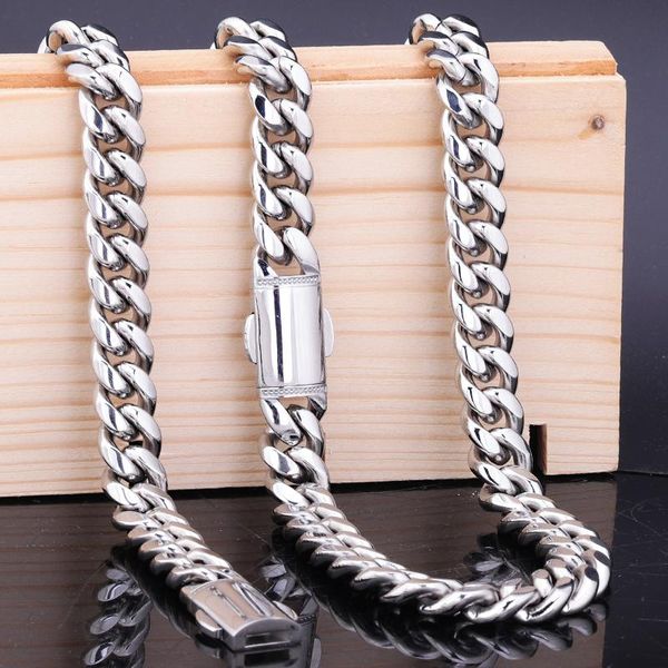 

chains 10mm necklace cuban curb link for men women silver color stainless steel hip hop fashion jewelry