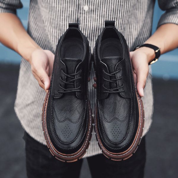 

autumn british style versatile busins drs leather shoes men's korean fashion casual winter, Black
