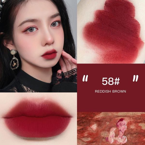 

lip gloss pink canned mud mousse matte lipstick smooth texture moisturizing red tint makeup beauty cosmetics tslm