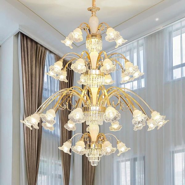 Europeu duplex villa sala de estar lustres grandes cristal luz luxo escada longo lustre vintage para quartos 85-260v