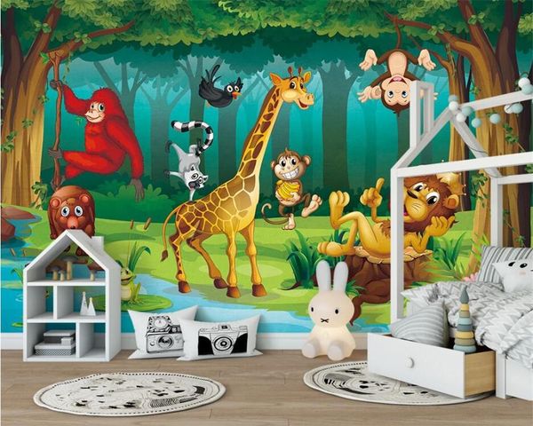 

wallpapers drop custom po wallpaper mural hand-painted cartoon forest animal children's room background wall tapeta