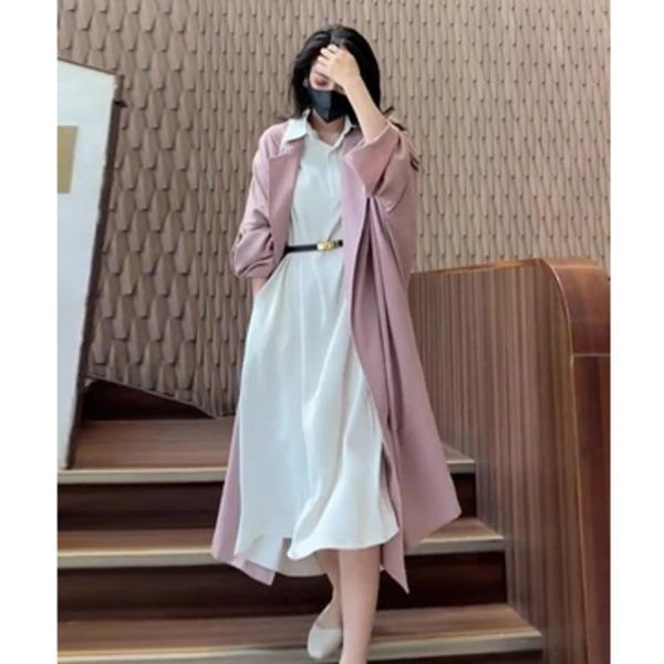 

women's trench coats women coat maxi dresses belt elegant long sleeve two piece set loose fit windbreaker fashion tide vestido casaco f, Tan;black