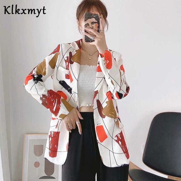 

klkxmyt blazer women single breasted long sleeve fashion print office wear ladies za blazers pockets female jacket outerwaer 210527, White;black
