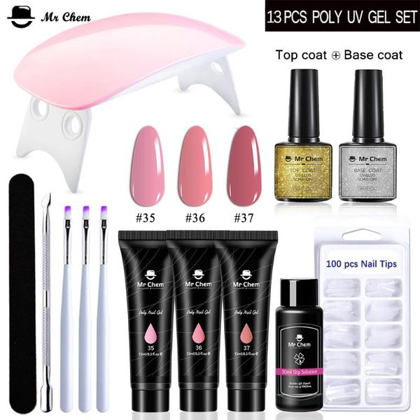

nail gel mr chem 15ml poly uv manicure kit 6w lamp quick building extension soak off tools set polish nails art uÃ±as, Red;pink