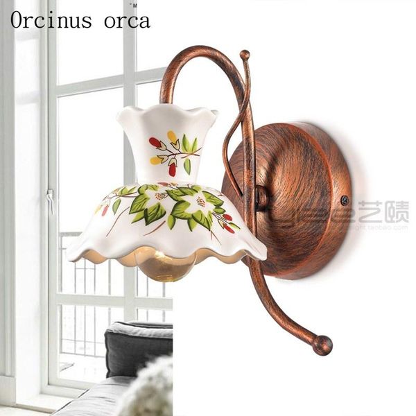 

wall lamp american country hand-painted ceramic living room bedroom bedside nordic modern simple flower