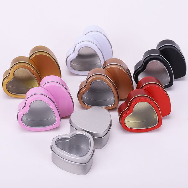 

heart shape small tin candy packing boxes with transparent window gold silver metal container wedding birthday gift organizer