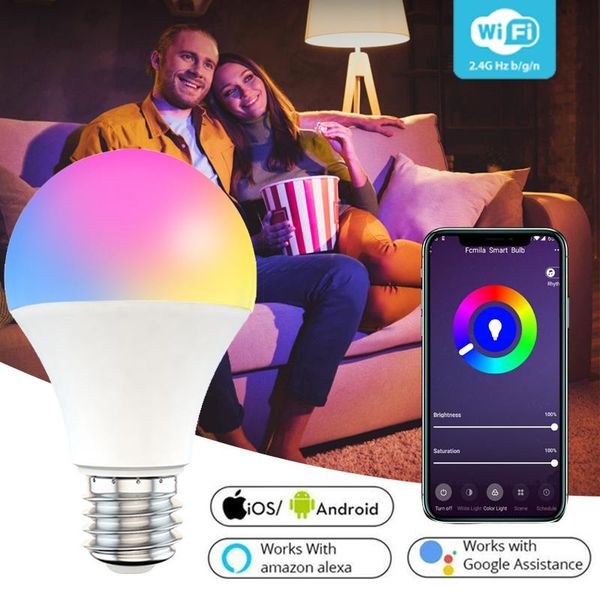 

bulbs 15w wifi smart light bulb control lamp e27 b22 dimmable rgb+cct voice work with alexa google home