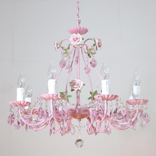 Lampade a sospensione Lampadario floreale Lustre Light 8arms Apparecchio a fiore rosa rosa E14 D66cm Decorazione a LED