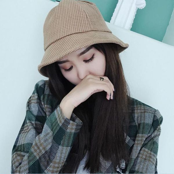 

autumn winter bucket cap casual houndstooth cotton warm hats ladies fashion caps 7 colors avaliable h5 wide brim, Blue;gray