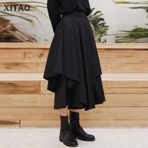 

women's pants & capris xitao high waist irregular plus size women clothes 2021 spring loose elastic match all wide leg xj4367, Black;white