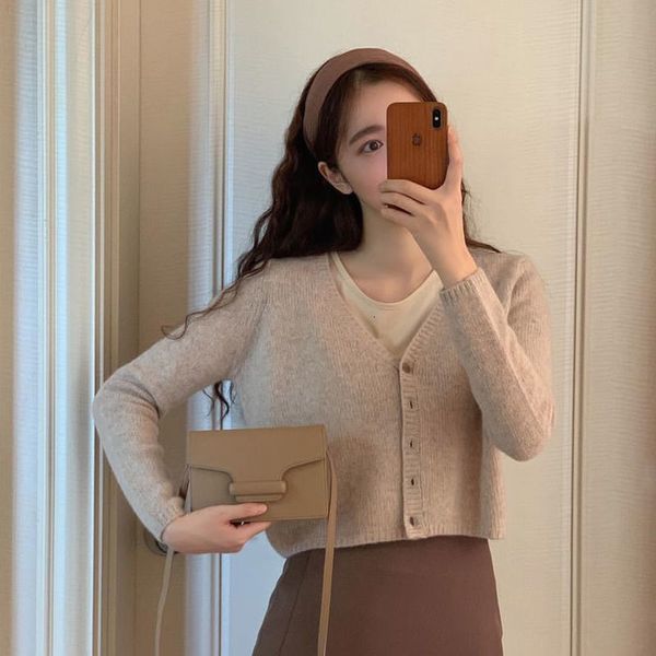 

sweater wet chic korean female blouses winter wear 6-color short casual buttons cut out cardigans mesh, White;black