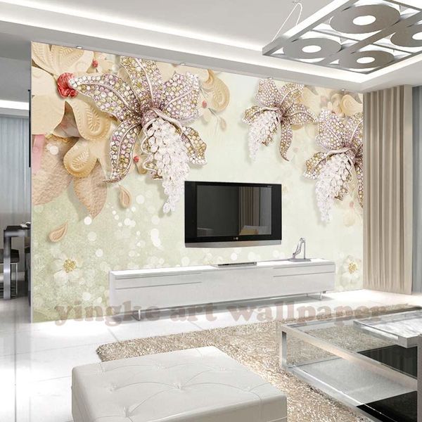 

wallpapers custom po wallpaper 3d stereoscopic luxury jewelry flowers living room tv background mural