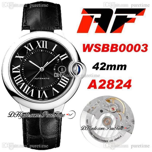 

af v4 wsbb0003 42mm a2824 automatic mens watch black texture dial silver roman markers calfskin leather strap super edition 2021 watches pur, Slivery;brown