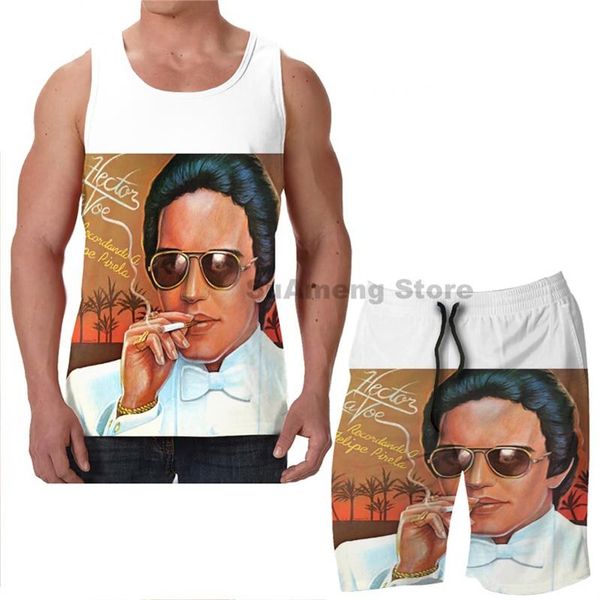 

men's tracksuits summer funny print men tank women hector lavoe- classic pic beach shorts sets fitness vest, Gray