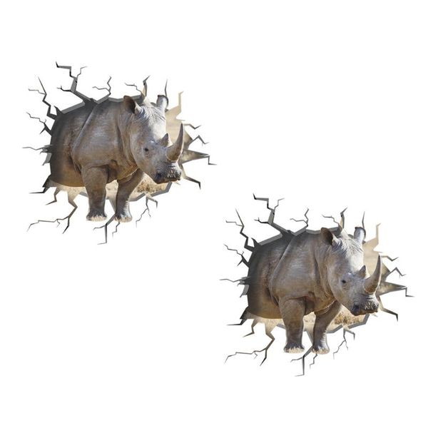 

wallpapers 2pcs cartoon broken wall rhino decal creative indoor sticker