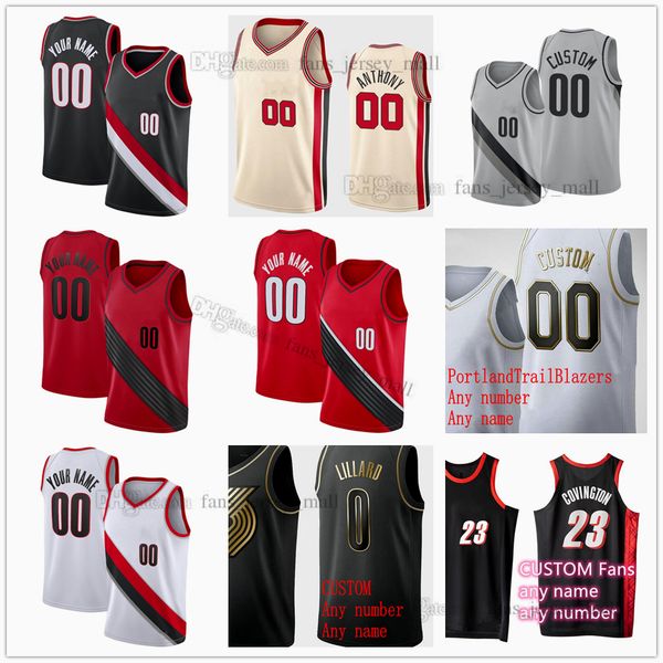 

custom printed 75th city basketball jerseys lillard 0 mccollum 3 powell 24 nurkic 27 covington nance snell zeller little simons brown elleby, Black;red