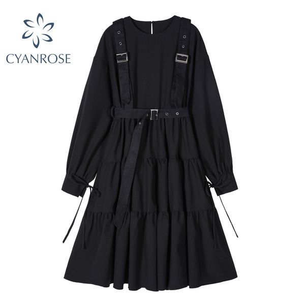 

autumn vintage elegant women dress gothic style long sleeve cosplay lace-up waist harajuku goth punk edgy long black dress 210417, Black;gray