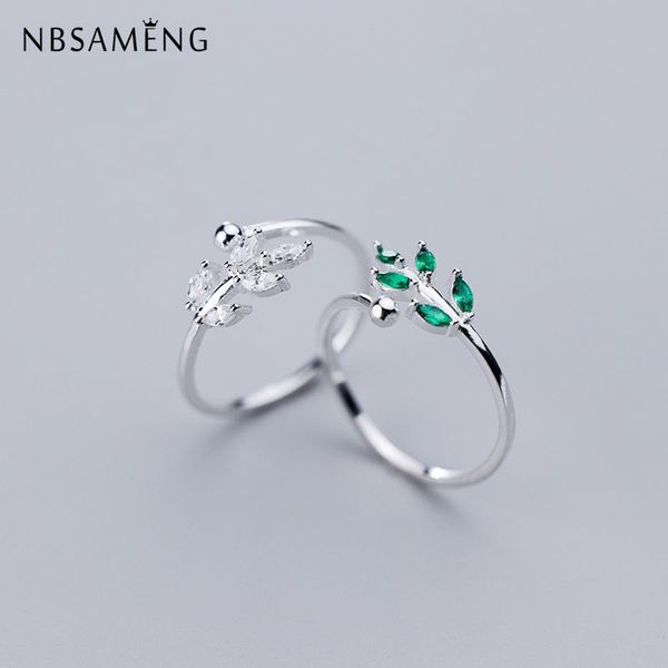 

cluster rings 925 sterling silver korean crystal finger leaf twig adjustable for women girl fine jewellery, Golden;silver