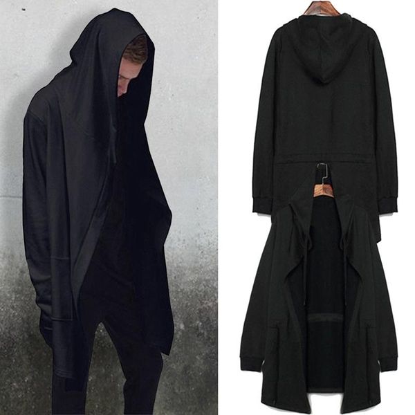 

men's hoodies & sweatshirts gothic men hooded black gown hip hop mantle fashion open jacket long sleeves cloak halloween coats outwear