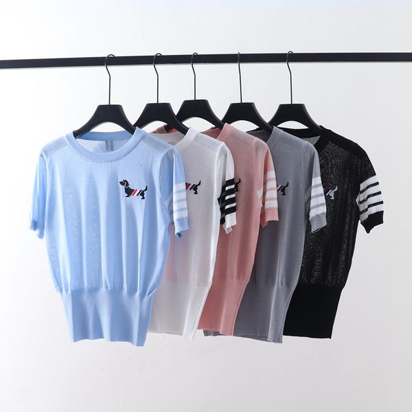 

t shirt 2021 summer tb contrast stripe age reduction cartoon dog embroidery, White