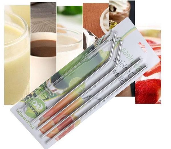 

stainless steel drinking straws sets reusable straws+ cleaning brush with retail package wholesale