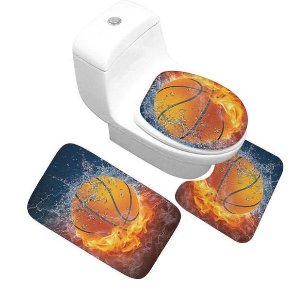 

bath mats basketball pattern 3 piece rug set water absorption floor mat toilet cover non-slip carpet
