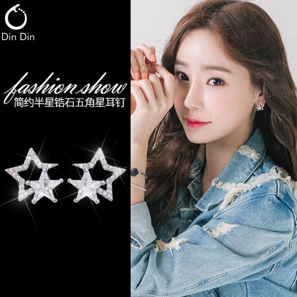 

stud fashion women earrings eardrop shiny zircon star earring jewelry gifts trendy accessories, Golden;silver