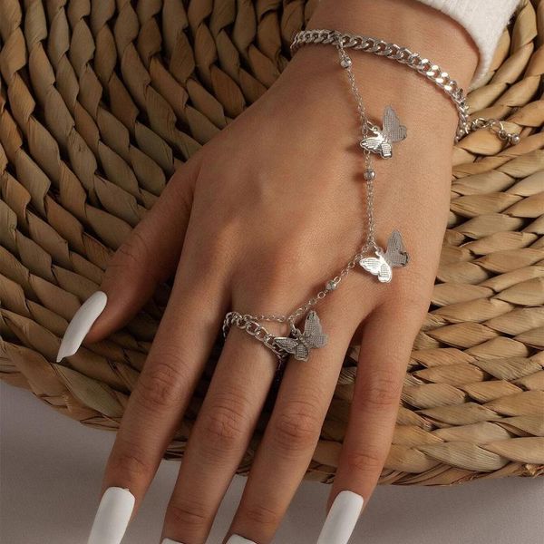 

link, chain fashion simple and trendy retro style bracelet, butterfly pendant link ladies bracelet, Black