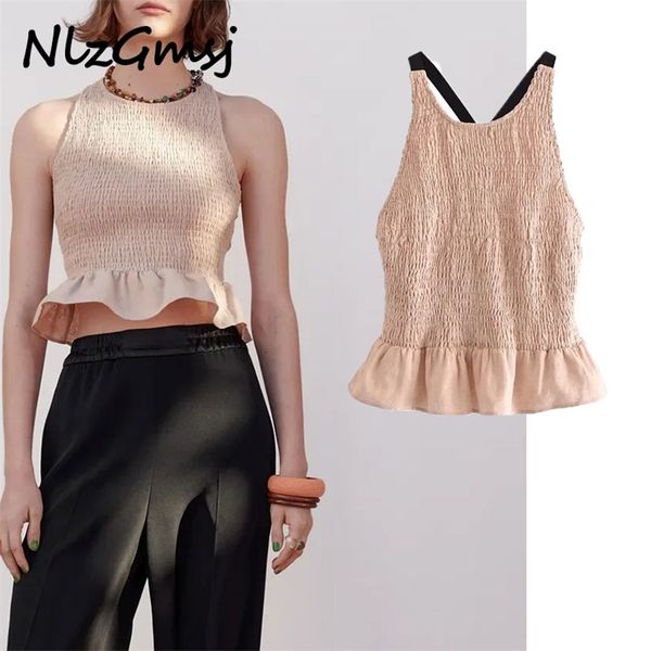 

blouse women summer backless strap elastic crop vintage ruffle sleeveless clothes 03 210628, White