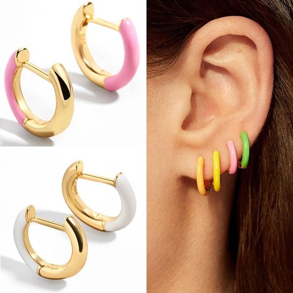 

hoop & huggie cartilage aretes colorful enamel dripping oil earrings for lovers' couples gold color loop earring wedding jewerly gift, Golden;silver