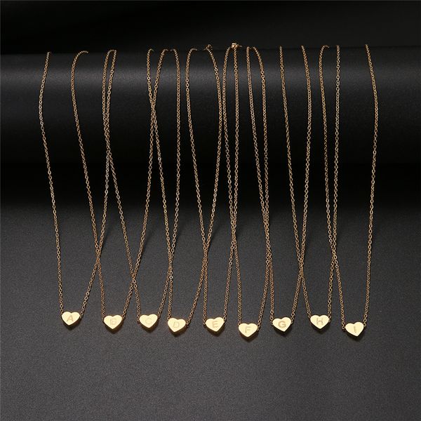 

stainless steel necklace fashion gold chain initial charms metal heart a to z letters for women single name jewelry, Silver