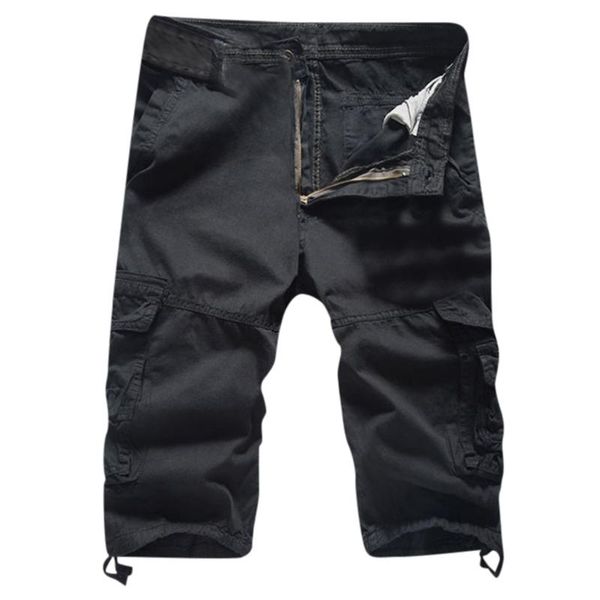 

men's shorts fashion summer cargo casual multi-pocket work trousers pure color outdoors beach short pant classic brand clothing, White;black