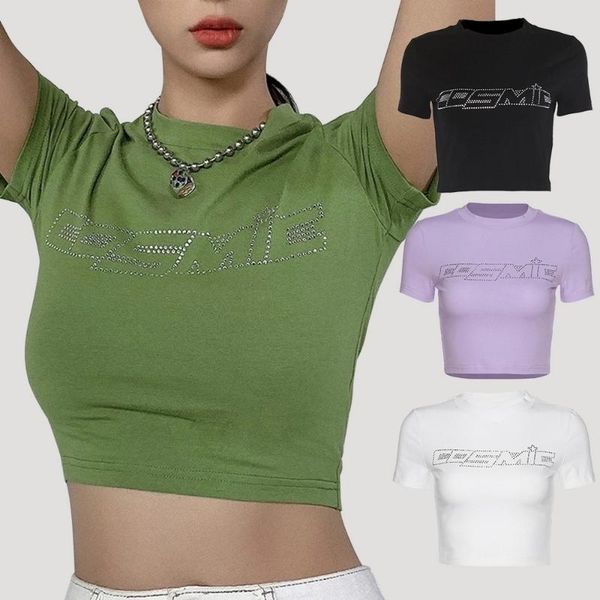 

crop t-shirt female solid cotton letter print short sleeve t-shirts for women summer high waist slim sport femme vest yoga outfit
