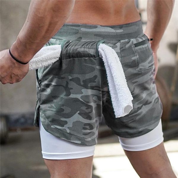 

in 1 sports shorts jogging 2021 summer running fitness training quick drying camouflage fashion gym men's, Black;blue