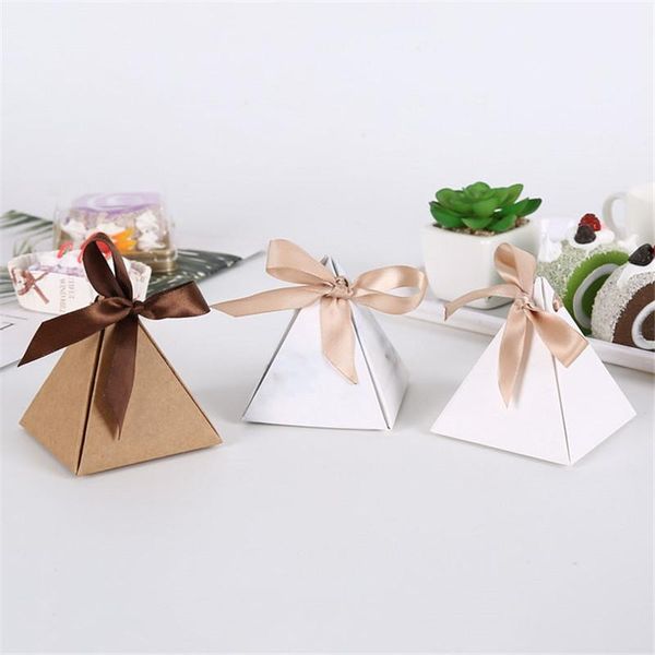 

gift wrap 5/10/20pcs cookie biscuit box for wedding party mother's day bags creative ribbon bowknot triangle kraft paper candy boxes