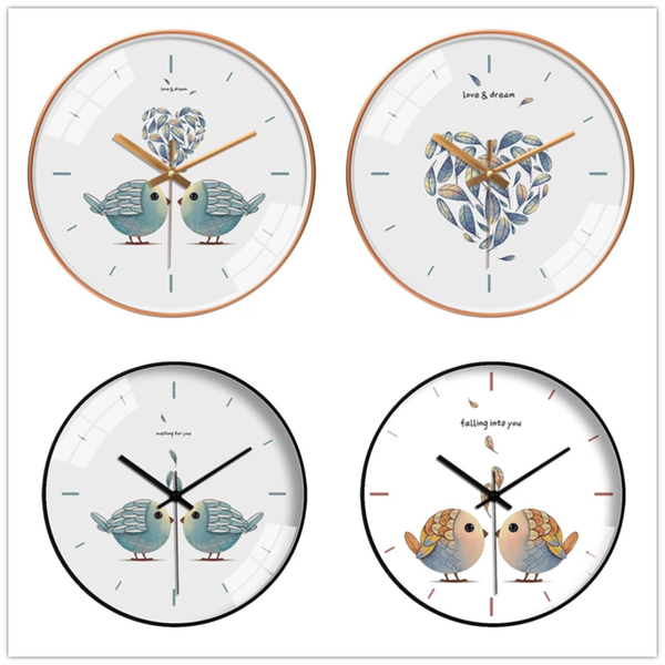 

wall clocks 8/12 inch luxury silent clock living room home decor fashion cute birds modern design watch bedroom mute quartz