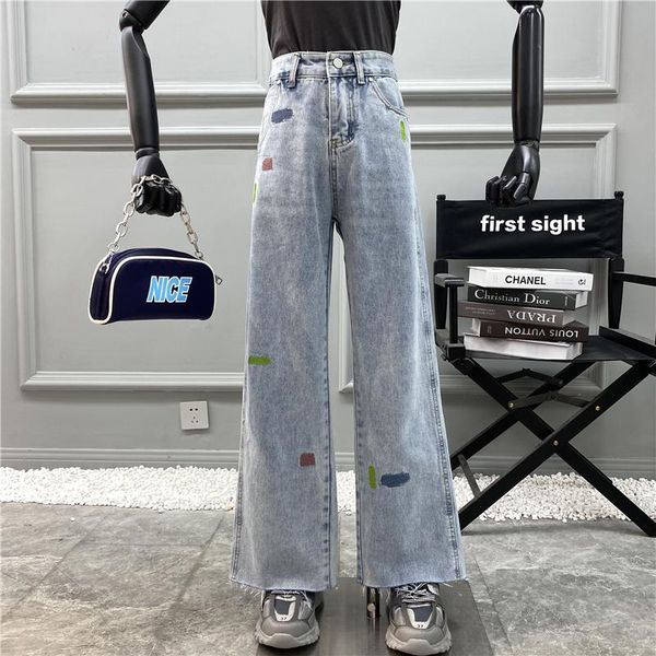 

fried street color embroidered jeans tide 2021 high-waisted skinny wild wide-leg trousers women's pants & capris, Black;white