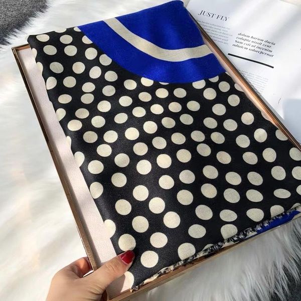 

scarves cotton and linen women joker black polka dot geometric leisure shawl tide in spring autumn, Blue;gray