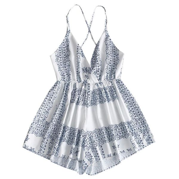 

women's jumpsuits & rompers zaful high waisted printed backless cami romper, Black;white