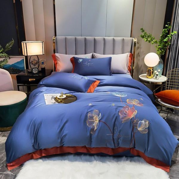 

bedding sets luxury chinese style lotus flowers embroidery soft cozy egyptian cotton set duvet cover flat/fitted sheet pillowcases
