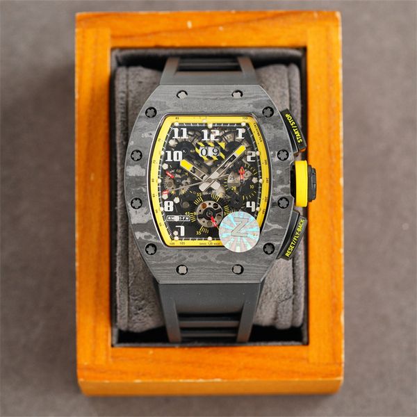 

rm11-03 montre de luxe mens watches 7750 automatic machine movement ntpt carbon fiber case rubber strap wristwatches luxury watch, Slivery;brown