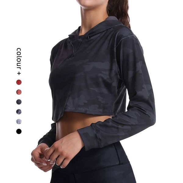 

lulu's same loose tie dyed pullover hoodie women's open navel sports long sleeve fitness yoga suit, Gray