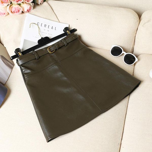 

skirts sailing lu women empire a-line elegant pu mini girls solid faux leather casual short slim skirt hip wqb1019, Black