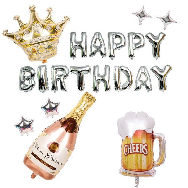 

set princess prince crown aluminum foil balloon wine bottle beer glass celebration birthday party decoration products